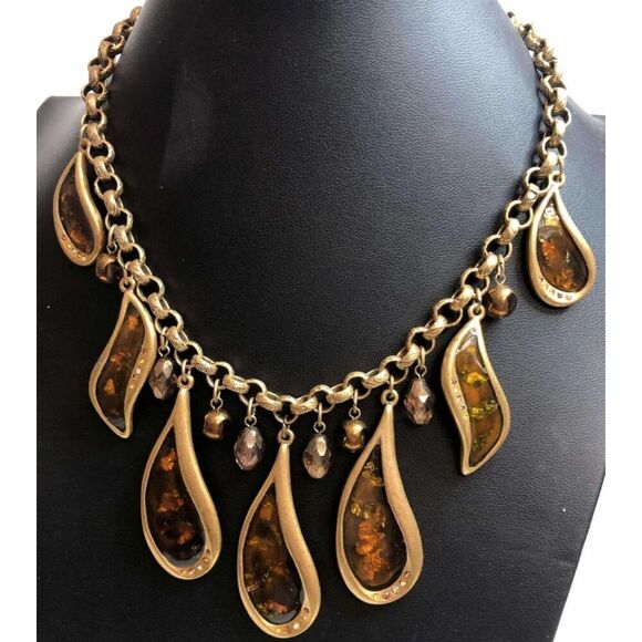 1953 CHICO'S gold tone faux amber statement drop necklace 16-20" - Picture 1 of 3